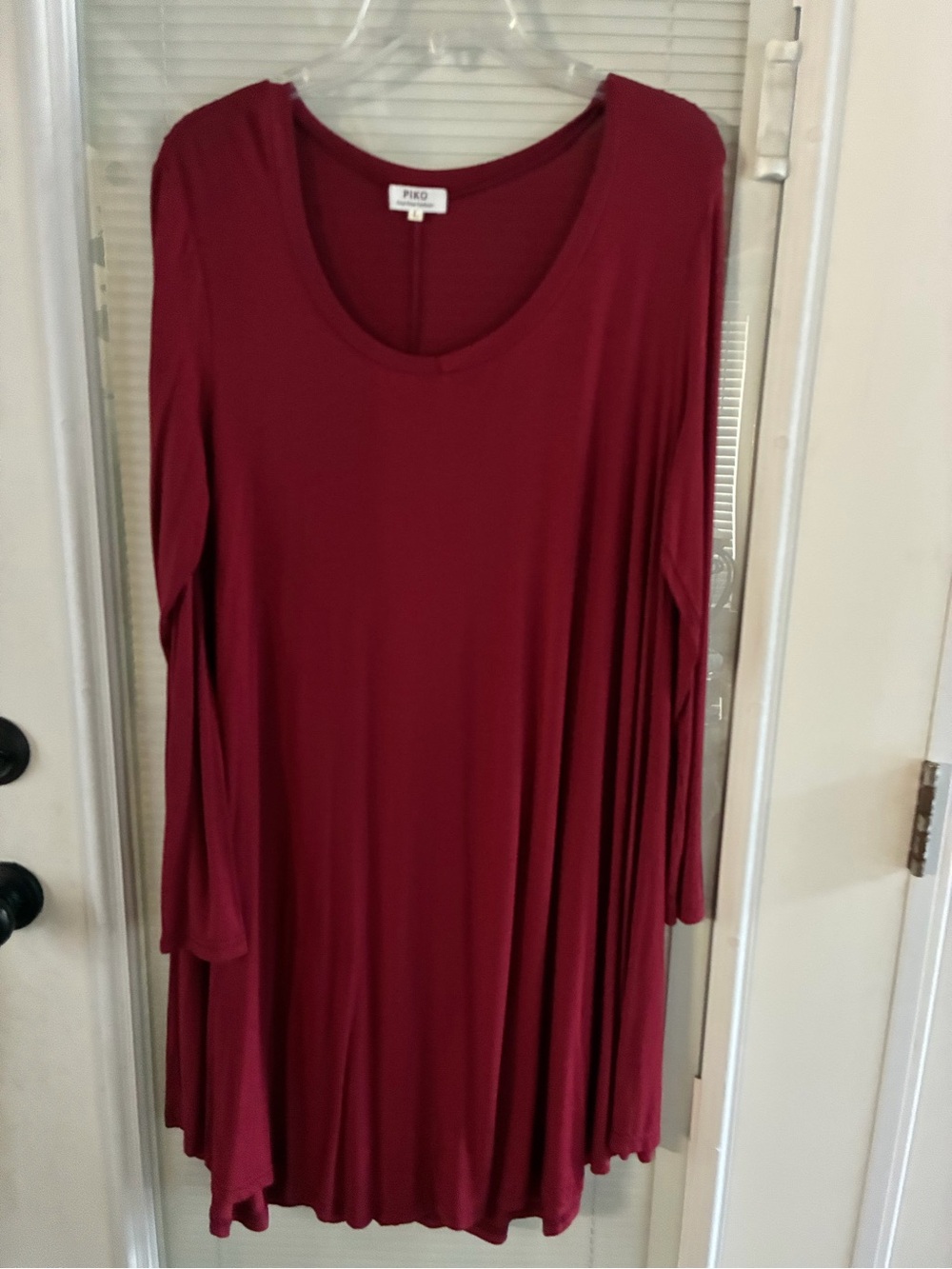 Piko 1988 Long Sleeve Swing Dress in Burgundy